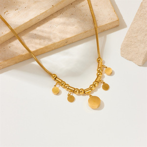 Gold Plated Stainless Steel Roman Numeral Round Pendant Chain Necklace Party Jewelry Geometry Design N1821 - Product Image 2
