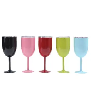 10oz Double Wall Wine Tumbler Flutes Red Wine Cup Vacuum Insulated Seal Stainless Steel Wine Glasses with Lids