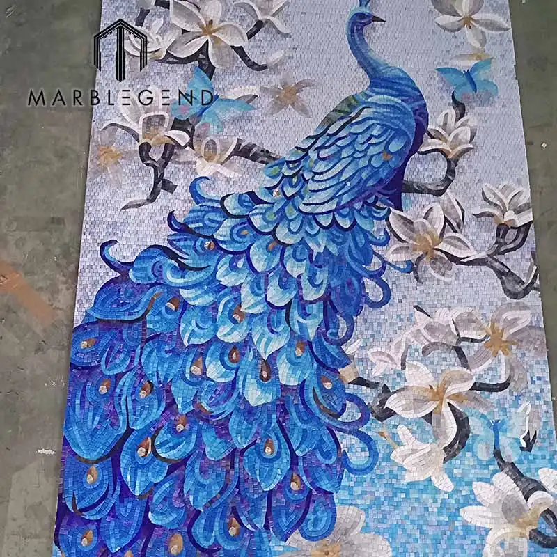 Peacock Mosaic Tile Hình Ảnh Mẫu Thiết Kế Kính Mosaic Gạch Chất Liệu Cho Tường Backsplash Mosaic Mural Art