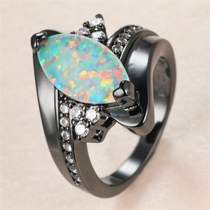 Jieling sang trọng ngựa mắt cầu vồng pha lê đính hôn Nhẫn cưới màu xanh lửa Opal đá quý vật liệu đồng thau của người yêu LỜI HỨA Nhẫn - Product Image 3