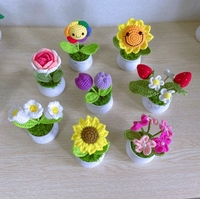 Nouveau fait à la main fleurs artificielles tulipe tricot en pot cadeau panier petit Crochet en pot fleur Crochet panier de fleurs pour voiture maison