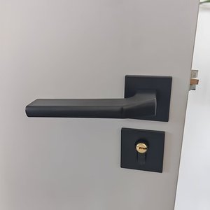 Juego de manillas negras para puerta, tipo dividido, con cerradura silenciosa, herrajes para puerta interior de madera, mecanismo de cerradura con llave, tirador para puerta de dormitorio para el hogar y hotel - Product Image 1
