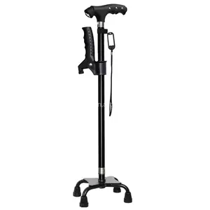 Adjustable 3-Section Folding Elderly Walking Stick With Medical Lamp Four-Legged Crutches And Can Handle For Disabled People