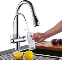 Robinet de cuisine moderne américain en nickel brossé à 3 voies avec mitigeur extractible et distributeur de filtre à eau intégré pour usage extérieur, domestique et VR