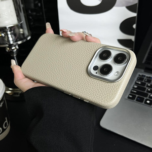 Custodia per telefono con motivo litchi di lusso per <span class=keywords><strong>IPhone</strong></span> 16 pro max-12 con funzione di ricarica Wireless Cover completa custodia per telefono in pelle antiurto - Product Image 4