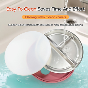 Grande assiette à dîner pour bébé non toxique en acier inoxydable 304 avec base d'aspiration en silicone et couvercle - Product Image 4