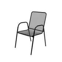 Chaise de salle à manger d'extérieur à cadre en acier pour table de patio extérieur, cadre en métal, revêtement en poudre noir tous temps, filet de fer en maille métallique