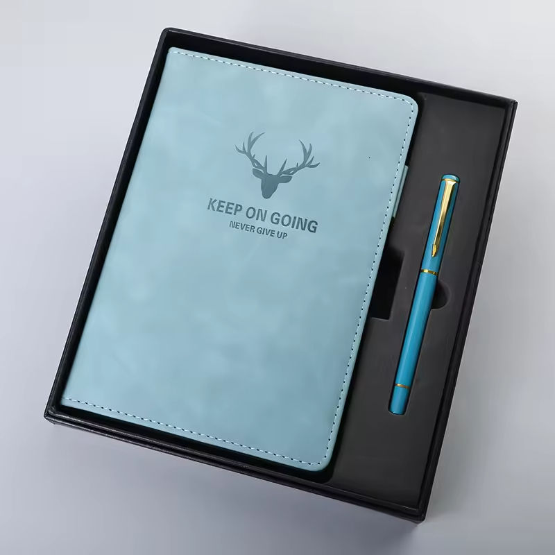 Blue notebook with pen