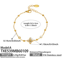 Collection de bijoux Sweet Clover |   Ensemble collier chaîne satellite, bracelet, bague ouverte et boucles d'oreilles |   Acier inoxydable plaqué or 18 carats