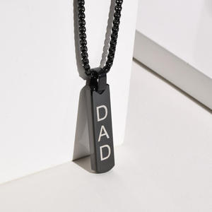 Custom Unique Simple Design Smooth <b>Titanium</b> Name Custom Made Cube Strip Geometry Pendant Cuban Stainless Steel <b>Necklace</b> for <b>Men</b> - Product Image 5