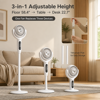 Ventilateur sur pied 2-en-1 avec télécommande et lumière LED, convertible bureau/sol, alimenté par batterie pour maison, bureau, chambre, camping-car