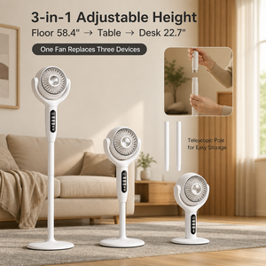 Ventilateur sur pied <span class=keywords><strong>2</strong></span>-en-1 avec télécommande et lumière LED, convertible bureau/sol, alimenté par batterie pour maison, bureau, chambre, camping-car - Product Image 2