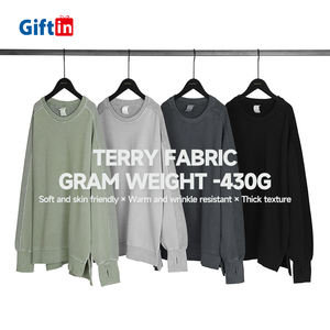 Sweat-shirt surdimensionné en coton lavé unisexe 430g, col ras du cou, ample, patchwork vintage, sweat-shirt à capuche solide pour hommes - Product Image 1