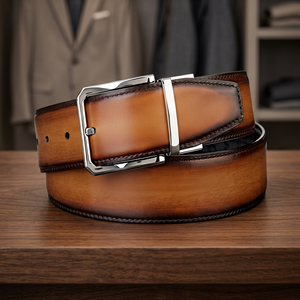 Cinturón Formal de Cuero Genuino de Piel de Vaca Vintage para Hombre con Hebilla de Acero con Diseño de Calavera, Impresión por Transferencia Térmica, Ecológico e Impermeable - Product Image 1