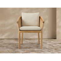 Chaise de salle à manger d'extérieur moderne en teck avec rotin résistant aux intempéries et coussin à séchage rapide - Chaise de patio en bois massif durable et écologique