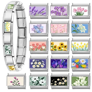 Floral-themed <b>DIY</b> Kawaii-style Multi-function Modular Italian-inspired Interlocking Charms Christian Electroplated Bracelet - Product Image 2