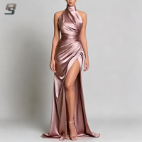Robe de soirée élégante pour femme, col montant, fente latérale, collection Printemps 2025