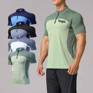 Chất Lượng Cao Đàn Hồi Cao Người Đàn Ông Tập Thể Dục Áo Sơ Mi Rắn Thể Hình Người Đàn Ông Đứng Cổ Áo Áo Thun Nhanh Khô Mỏng Phù Hợp Với Người Đàn Ông Chạy Áo Phông - Product Image 1