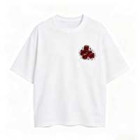 T-shirt Homme à Manches Courtes en Coton Jersey Respirant, Impression Florale Artisanale, Style Minimaliste et Décontracté, 220 g/m²