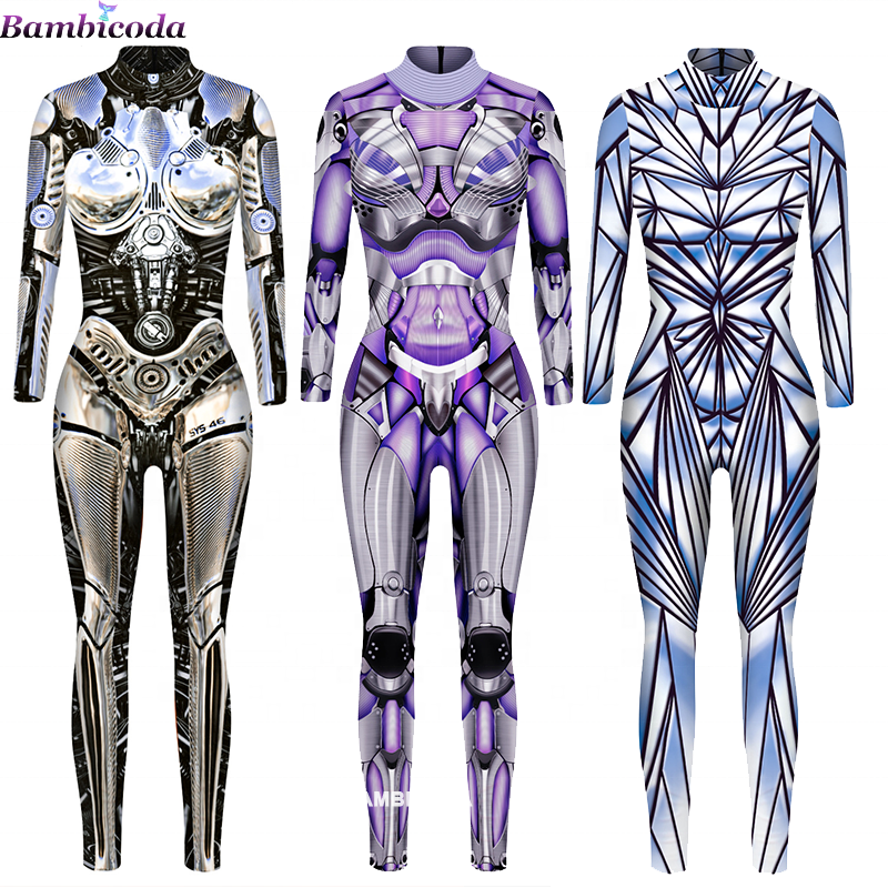 【国内発送・関税込】ハロウィン★ホログラフキャットスーツ ロボットパンクスケルトンサイバーパンクスチームパンクセクシー