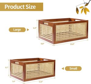 Handmade Wood Mix <b>Rattan</b> Eco-Friendly Multifunction <b>Storage</b> <b>Basket</b> Vintage Rectangle Hamper Organizing Kitchen Living Room - Product Image 2