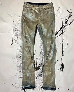 Jeans évasés AeeDenim personnalisés en usine, jeans évasés à impression dorée et enduits de cire, pantalons en denim pour femmes et hommes - Product Image 1