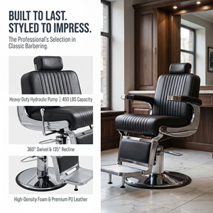 Sillón de Barbería Hidráulico Antiguo Vintage con Marco Cromado, Rayas Verticales de PU, Giratorio 360°, Reclinable, para Salón de Belleza - Product Image 2