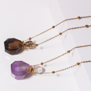 Diskon besar kalung <span class=keywords><strong>Amethyst</strong></span> Quartz mawar dengan rantai penghubung hijau Fluorite & kabut kuarsa minyak esensial liontin perhiasan botol - Product Image 2