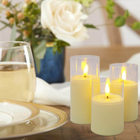 Ensemble de 3 bougies LED sans flamme avec couvercle en verre, bougies pilier, lumières de bougies artificielles fonctionnant sur piles, décoration de table