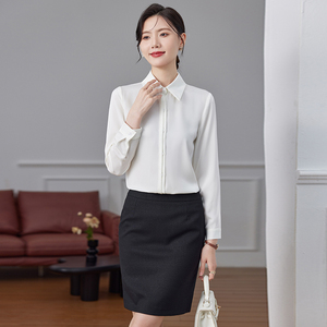 Nova Moda Camisa Social Feminina de Manga Longa de Alta Qualidade Luxuosa Cor Sólida Elegante para Escritório -2 - Product Image 3