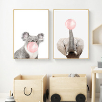 Affiche Imprimée Éléphant Girafe Bulle Rose Art Mural Animal Toile Peinture Image Enfant Style Nordique Décoration Chambre Bébé