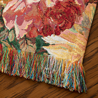Chemin de table en jacquard tissé en coton et polyester épaissi, style vintage, écologique, personnalisable, motif floral champêtre avec pompons