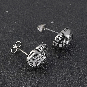 Boucles d'oreilles créoles tendance Hip Hop en acier inoxydable avec tête de mort, bijoux unisexes élégants et stylés - Product Image 6