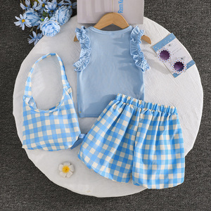 Poignets à volants exquis haut plissé nœud décoration Shorts filles décontracté mode deux pièces ensemble sac pour enfants 3-7 <span class=keywords><strong>ans</strong></span> - Product Image 2