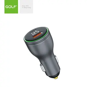 GOLF Aluminium Alloy Car Adapter Big Power 100W Fast Charging Type C USB Dual Port Mobile Charger LCD Display Car Charger OEM