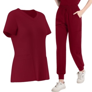 Women's Scrub Set Short Sleeve V Neck Top With Pockets Jogger Pants Purple Medical Uniform For Nurses And Salon Staff - Product Image 4
