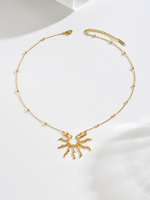 Collier JINYOU plaqué or 18 carats en acier inoxydable avec pendentif soleil géométrique tendance et perle d'eau douce pour femme
