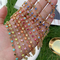 Bracelets de protection empilables en forme de cœur plaqué or 18 carats avec yeux turcs émaillés arc-en-ciel et cristaux CZ facettés