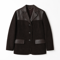 Blazer court décontracté pour femme en cuir véritable et daim de mouton, style vintage, couleur unie, automne