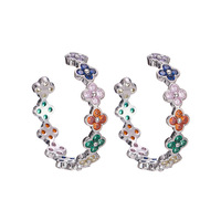 Anting Wanita Model Bunga C Berhiaskan Zirkon Warna-warni Mikro-inlaid, Anting Hoop Fashion
