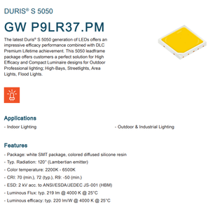 DURIS S 5050 GW de larga vida útil, Blanco cálido, blanco natural, blanco frío, 1 W, Osrams Led 5050 SMD - Product Image 2