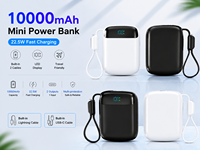 Mini batterie Li-polymère 10000 mAh, Power Bank haute puissance 22,5 W, charge rapide, deux câbles intégrés, chargeur portable, écran LED