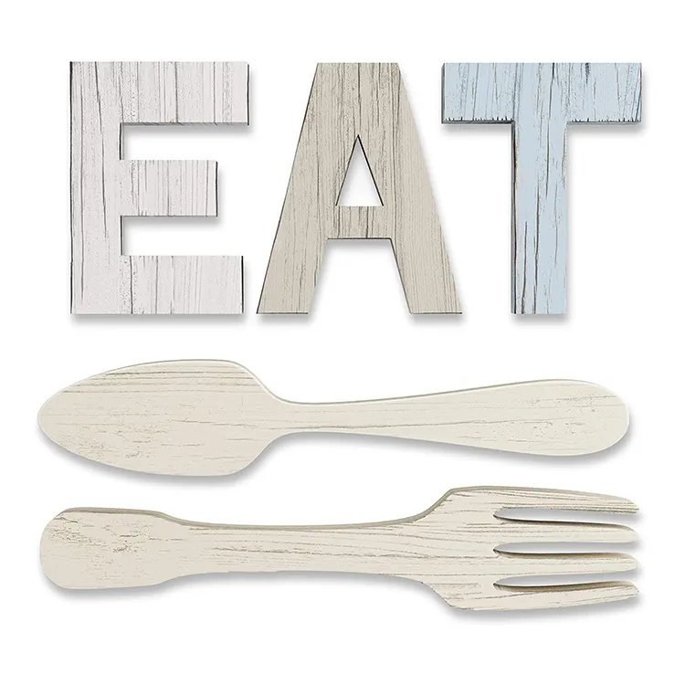 Home Dining Room Decoration Large Wooden Letters EAT Sign Fork and Spoon Wall Decor for Kitchen Rustic Farmhouse Decoration