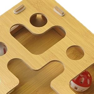 กล่องของเล่นแมว JQ Cat Wood พร้อมตะไบเล็บ กล่องปริศนาสำหรับแมว ตะไบเล็บพร้อมกระดิ่ง 2 ตัว สำหรับลูกแมว กระตุ้นการเล่น ข่วนเล่นในบ้าน - Product Image 3