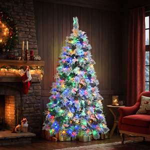 DB 6FT <b>Pre</b>-<b>Lit</b> Spruce Snow Flocked <b>Christmas</b> <b>Artificial</b> Xmas <b>Tree</b> 403 Branch Tips Mixed PE PVC Decorated Use Customizable - Product Image 1