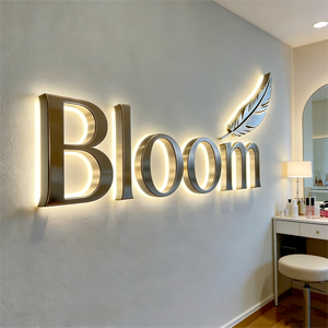 商业公司3D标志定制LED标牌标志灯牌LED背光金色金属亚克力LED发光标牌 - Product Image 2