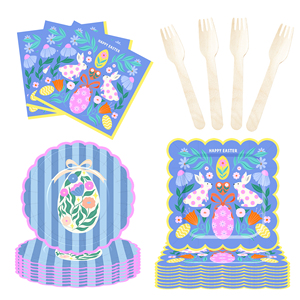 DAMAI <b>Easter</b> Party Supplies Party Disposable Tableware Set Birthday Favor for 8 Guests Bunny Eggs Paper Plates Cups <b>Napkins</b> - Product Image 3