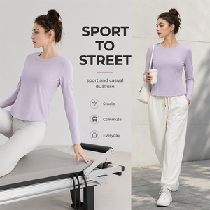 Camiseta de Manga Larga para Pilates, Ligera, Suave, Transpirable, de Alta Elasticidad, Ajustada, para Yoga y Fitness - Product Image 4