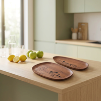 Nouveau Plateau de Service Contemporain en Bois Gravé Écologique et Durable, Forme Irrégulière, Motif Uni, Collection Assiettes et Plats – Vente Chaude 2026