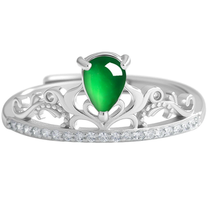 S925 <b>silver</b> <b>set</b> with natural A-grade jadeite emerald green crown <b>ring</b>, ice-grade jadeite women's <b>ring</b>, adjustable design - Product Image 5